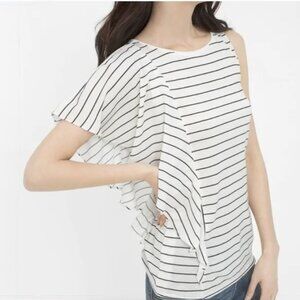 WHBM Asymmetrical Flounce Sleeve Stripe Tank